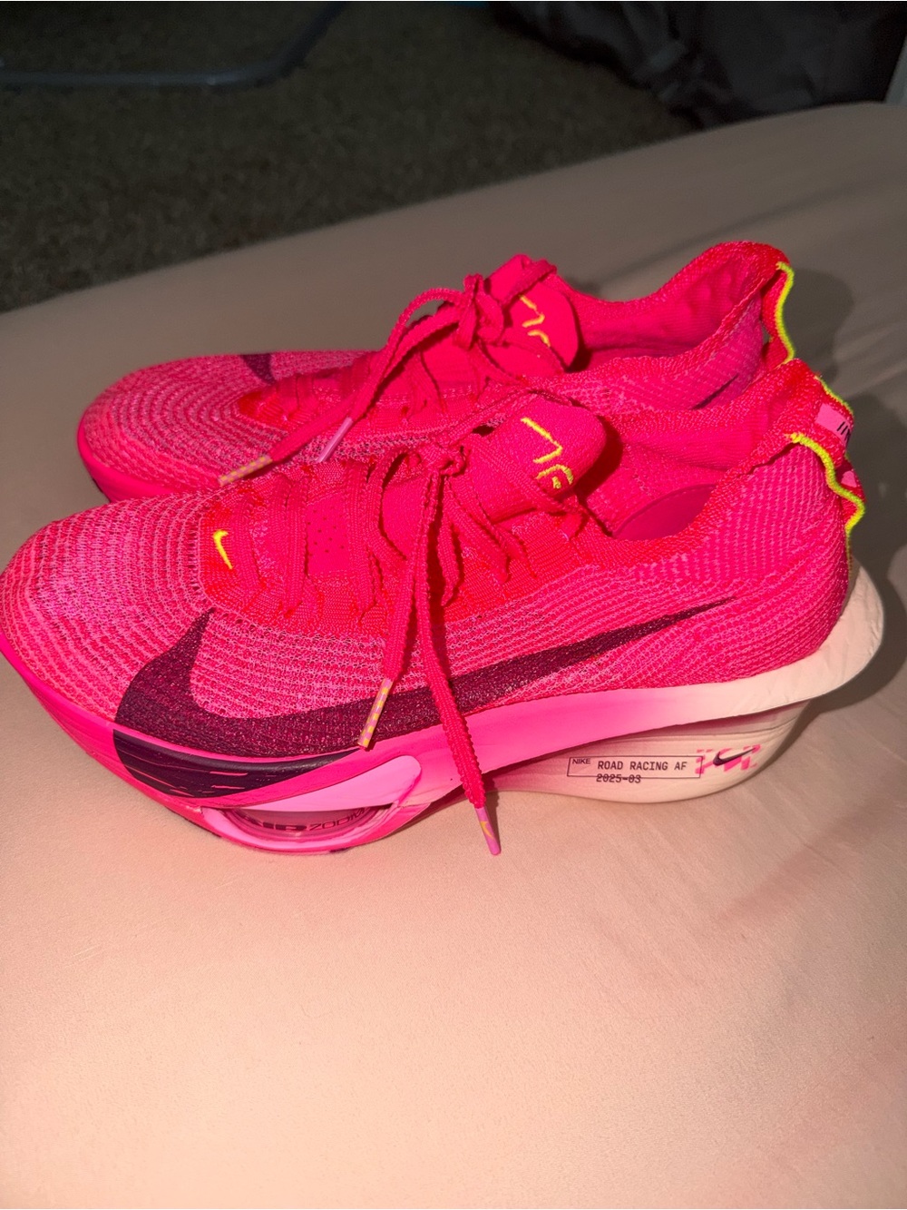 Nike Bright Pink Racing Sneakers with Purple Swoosh